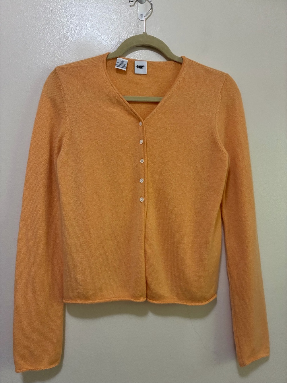 DKNY Vintage Cashmere Peach-Orange V-Neck Button Cardigan size large